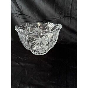 Genuine Hand Cut Lead Crystal Bowl Made In Poland W/ Palm & Pineapple  Design